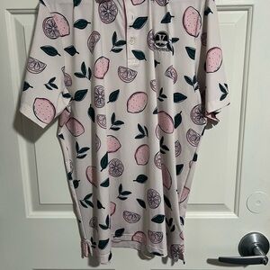 Puma Pink and Green Leaf Pattern Polo Shirt